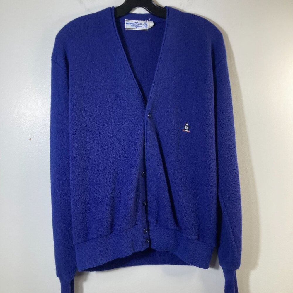 Mens Vintage Grand Slam Munsingwear Grandpa Cardigan Button M Penguin Blue